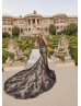 Plunging Neck Black Sequined Lace Tulle Wedding Dress